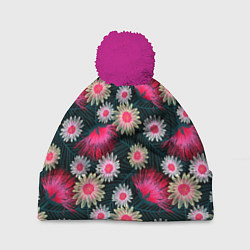 Шапка с помпоном Floral pattern, цвет: 3D-малиновый