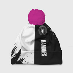 Шапка с помпоном Ramones краски абстракция, цвет: 3D-малиновый