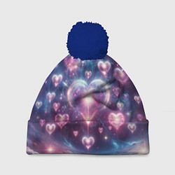 Шапка с помпоном Космические сердца - звезды, цвет: 3D-тёмно-синий