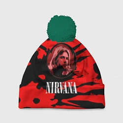 Шапка с помпоном Nirvana красные краски рок бенд, цвет: 3D-зеленый