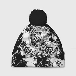 Шапка с помпоном Manchester City краски чёрно белые, цвет: 3D-черный