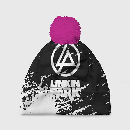 Шапка c помпоном Linkin park logo краски текстура / 3D-Малиновый – фото 1