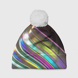 Шапка с помпоном Неоновый крученный металл разноцветный, цвет: 3D-белый