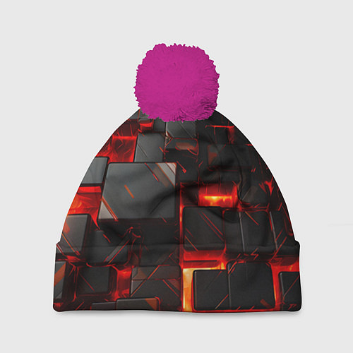 Шапка c помпоном Неоновые квадратики / 3D-Малиновый – фото 1