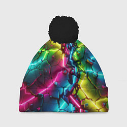 Шапка c помпоном Трещина - неон