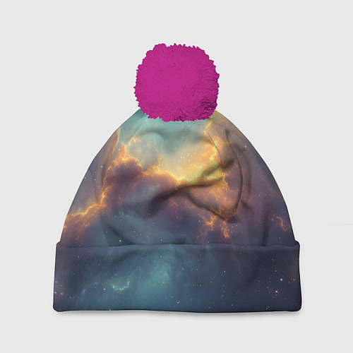 Шапка c помпоном Космос вселенная / 3D-Малиновый – фото 1