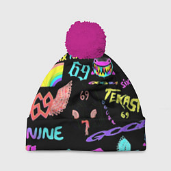 Шапка с помпоном 6ix9ine logo rap bend, цвет: 3D-малиновый