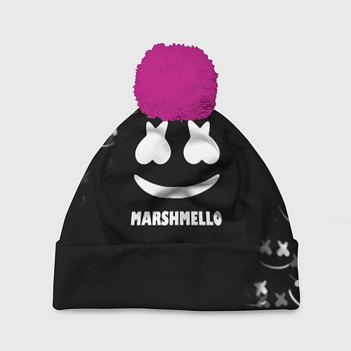 Шапка c помпоном Marshmello белое лого / 3D-Малиновый – фото 1