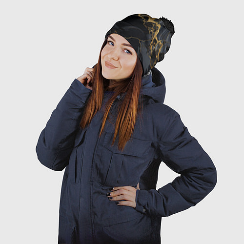 Шапка c помпоном Золотой путь на черном граните / 3D-Черный – фото 2