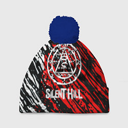 Шапка с помпоном Silent hill краски белые и красные штрихи, цвет: 3D-тёмно-синий