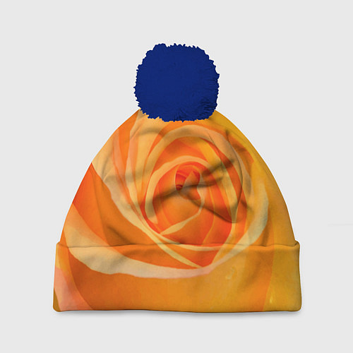 Шапка c помпоном Оранжевая роза - woman / 3D-Тёмно-синий – фото 1