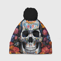 Шапка с помпоном Bright colors and a skull, цвет: 3D-черный