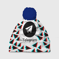 Шапка с помпоном Telegram logo pattern steel, цвет: 3D-тёмно-синий