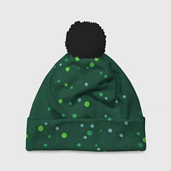 Шапка с помпоном Прикольный горошек зелёный, цвет: 3D-черный