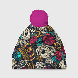 Шапка с помпоном Tattoo dice skull, цвет: 3D-малиновый