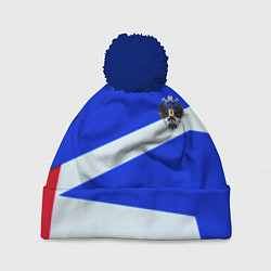 Шапка с помпоном Россия спортивная геометрия герб, цвет: 3D-тёмно-синий