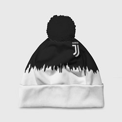 Шапка с помпоном Juventus белый огонь текстура, цвет: 3D-черный