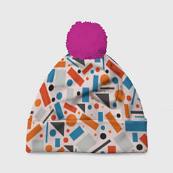 Шапка с помпоном Прямоугольники и круги, цвет: 3D-малиновый