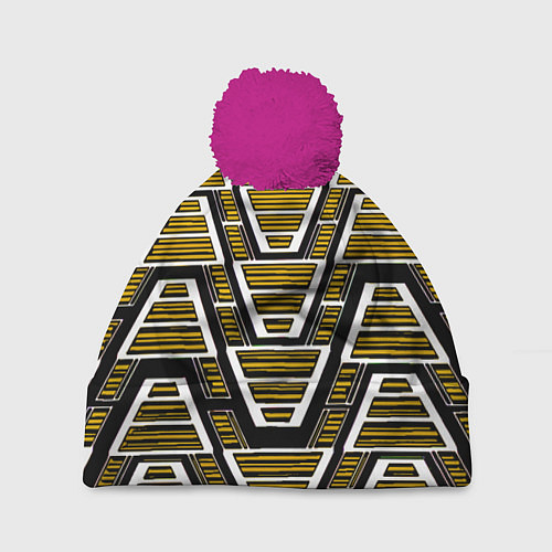 Шапка c помпоном Техно броня жёлтая / 3D-Малиновый – фото 1