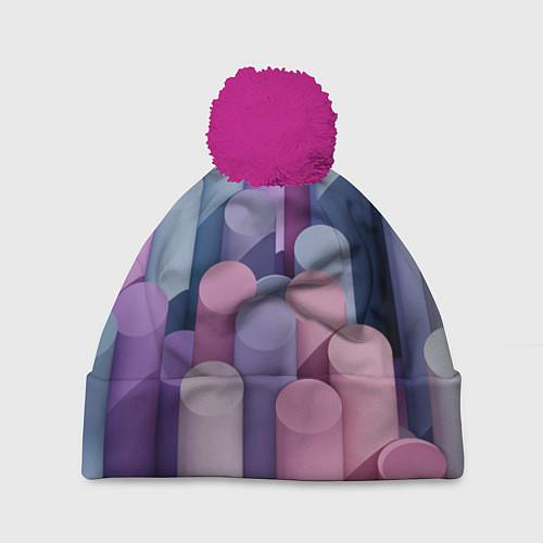 Шапка c помпоном Цветные цилиндры / 3D-Малиновый – фото 1