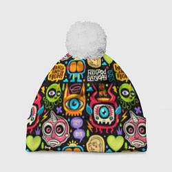 Шапка c помпоном Feel good every day motivation monsters pattern