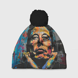 Шапка с помпоном Илон Маск граффити портрет, цвет: 3D-черный