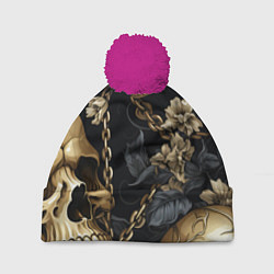 Шапка c помпоном Золотые черепа с цепями