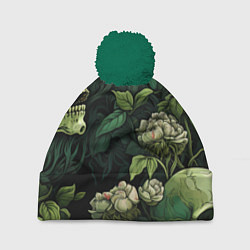 Шапка с помпоном Черепа в поле цветов, цвет: 3D-зеленый