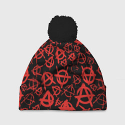 Шапка с помпоном Узор анархия красный, цвет: 3D-черный