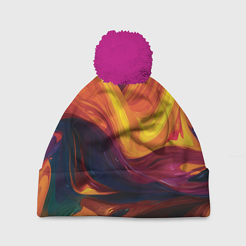 Шапка c помпоном Цветная абстракция colorful / 3D-Малиновый – фото 1