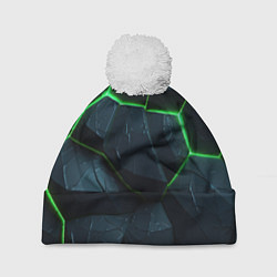 Шапка c помпоном Abstract dark green geometry style