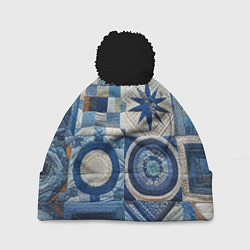 Шапка c помпоном Denim patchwork - ai art