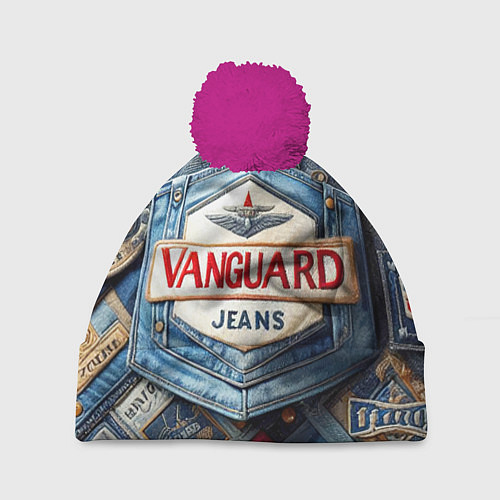 Шапка c помпоном Vanguard denim patchwork - ai art / 3D-Малиновый – фото 1