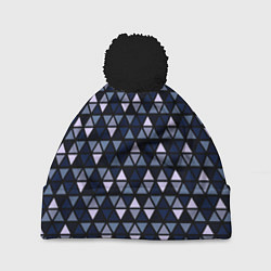 Шапка с помпоном Чёрно-синий паттерн треугольники, цвет: 3D-черный