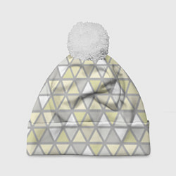 Шапка с помпоном Паттерн геометрия светлый жёлто-серый, цвет: 3D-белый