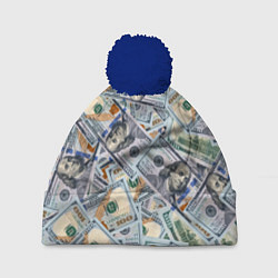 Шапка с помпоном Банкноты сто долларов, цвет: 3D-тёмно-синий