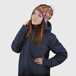 Шапка с помпоном Футбольные командные эмблемы pattern, цвет: 3D-белый — фото 2