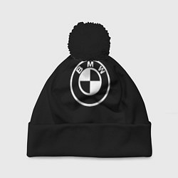 Шапка с помпоном BMW белое лого, цвет: 3D-черный