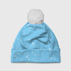 Шапка с помпоном Снежинки на нежно голубом, цвет: 3D-белый