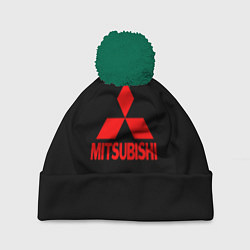 Шапка с помпоном Mitsubishi red logo, цвет: 3D-зеленый