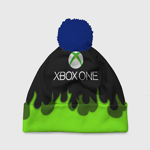 Шапка c помпоном Xbox green fire / 3D-Тёмно-синий – фото 1