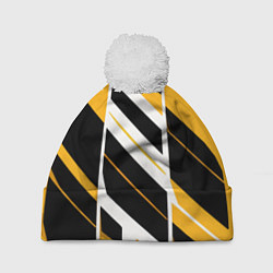 Шапка с помпоном Black and yellow stripes on a white background, цвет: 3D-белый