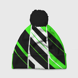 Шапка с помпоном Black and green stripes on a white background, цвет: 3D-черный