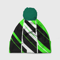 Шапка с помпоном Black and green stripes on a white background, цвет: 3D-зеленый