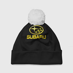 Шапка с помпоном Subaru logo yellow, цвет: 3D-белый