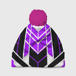 Шапка c помпоном Purple and black stripes on a white background