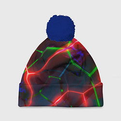 Шапка с помпоном Неоновые яркие зеленые плиты с красным светом, цвет: 3D-тёмно-синий