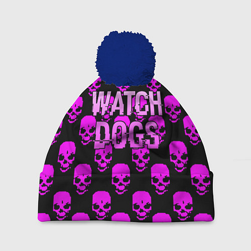 Шапка c помпоном Watch dogs neon skull / 3D-Тёмно-синий – фото 1
