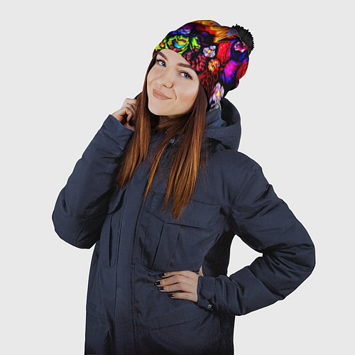 Шапка c помпоном Doom game demons / 3D-Черный – фото 2