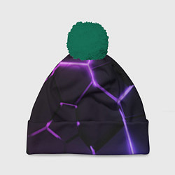 Шапка с помпоном Темные фиолетовые неоновые плиты в разломе, цвет: 3D-зеленый